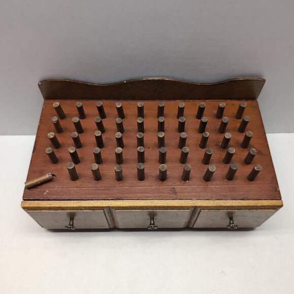 Vintage Wooden Sewing Box Bobbin Holder Spool Drawer Pegs - Picture 4 of 15